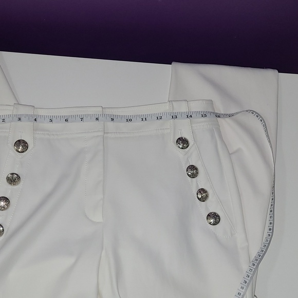 WhiteHouse Black Market  off White  pants 2 front pockets Silver Buttons 8P used - Picture 15 of 16